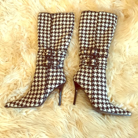 Unique Houndstooth Tall Calf Boots!
